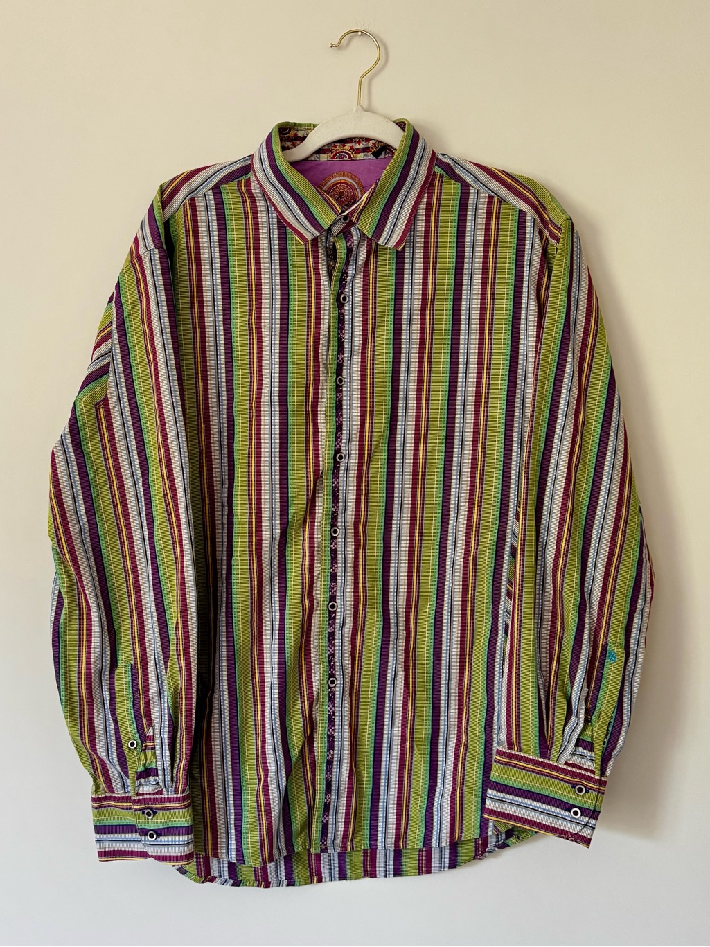 Robert Graham Stripe Embroidered Flip Cuff Button Down Shirt, Multicolor Xl